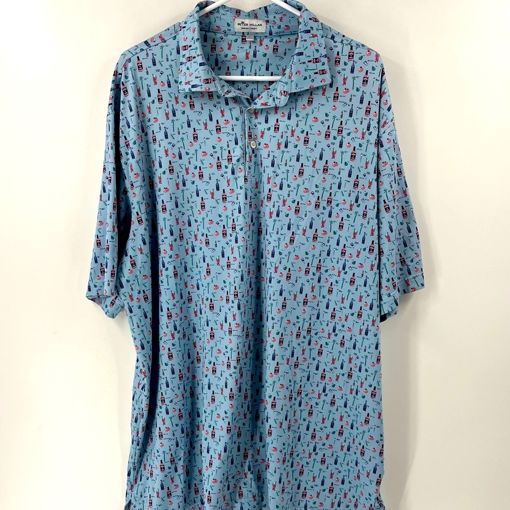Peter Millar Blue and Red Patterned Polo Shirt